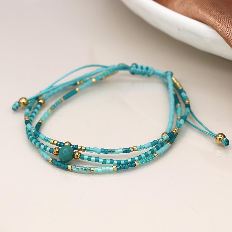 POM Turquoise Mix Adjustable Beaded Bracelet