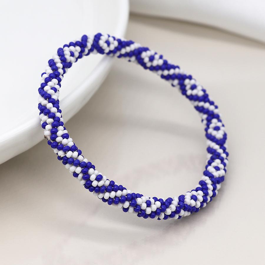 POM Blue Mix Diamond Pattern Bead Bracelet
