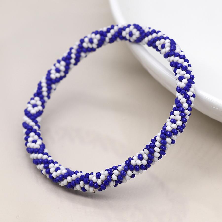 POM Blue Mix Diamond Pattern Bead Bracelet