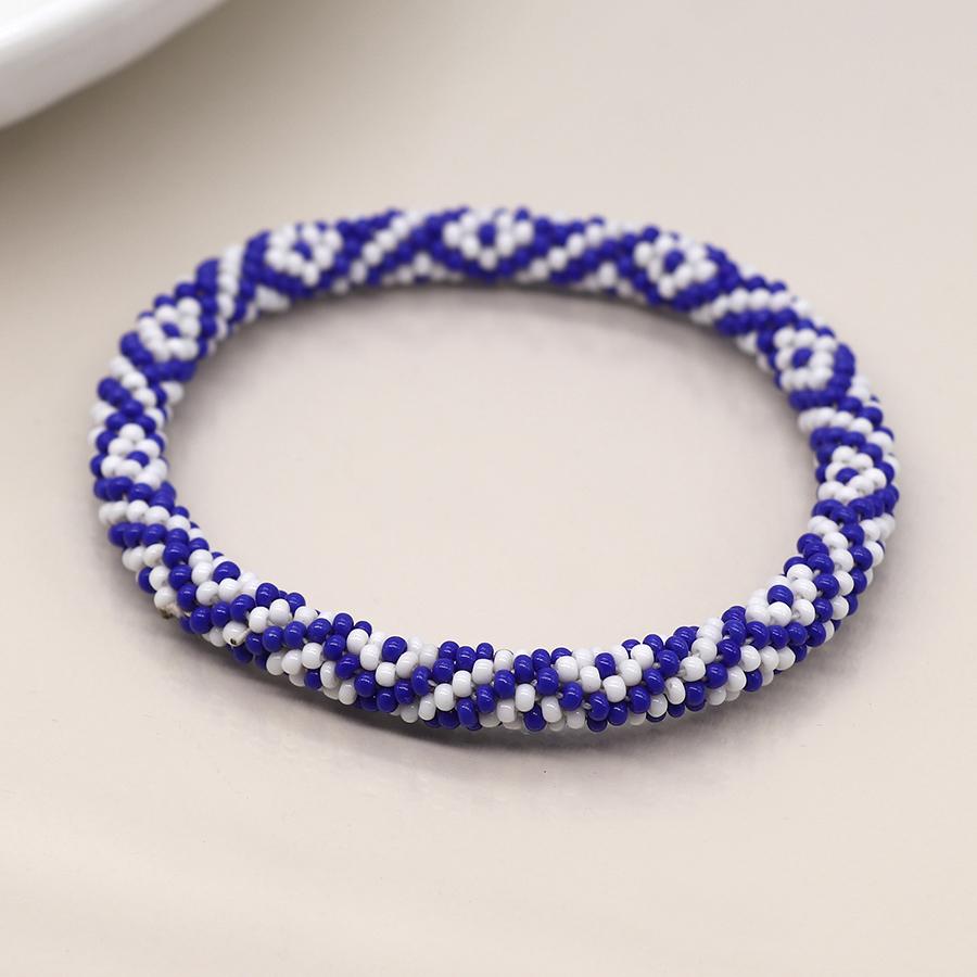 POM Blue Mix Diamond Pattern Bead Bracelet