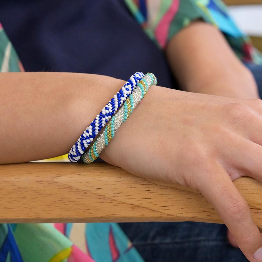 POM Blue Mix Diamond Pattern Bead Bracelet
