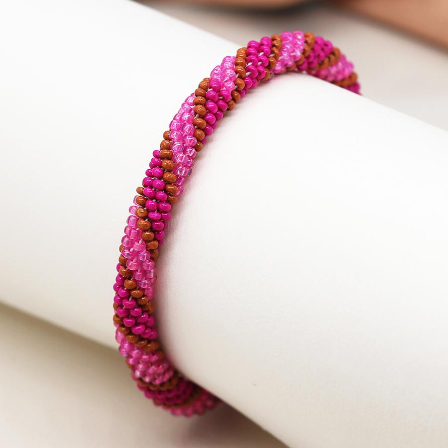POM Bright Pink & Tan Twist Bead Bracelet