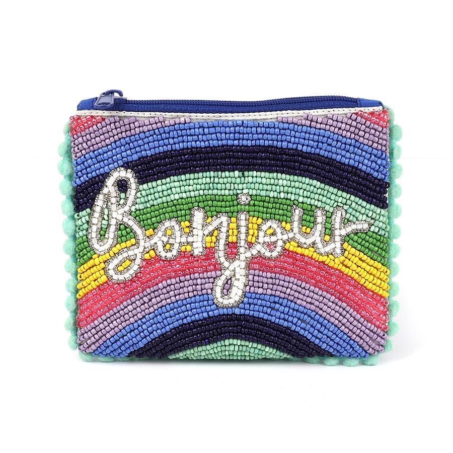 POM Small beaded rainbow bonjour pom-pom purse
