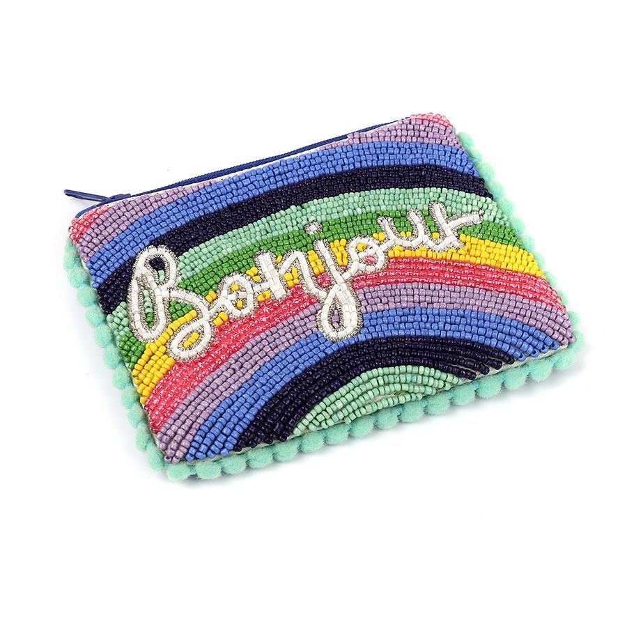POM Small beaded rainbow bonjour pom-pom purse