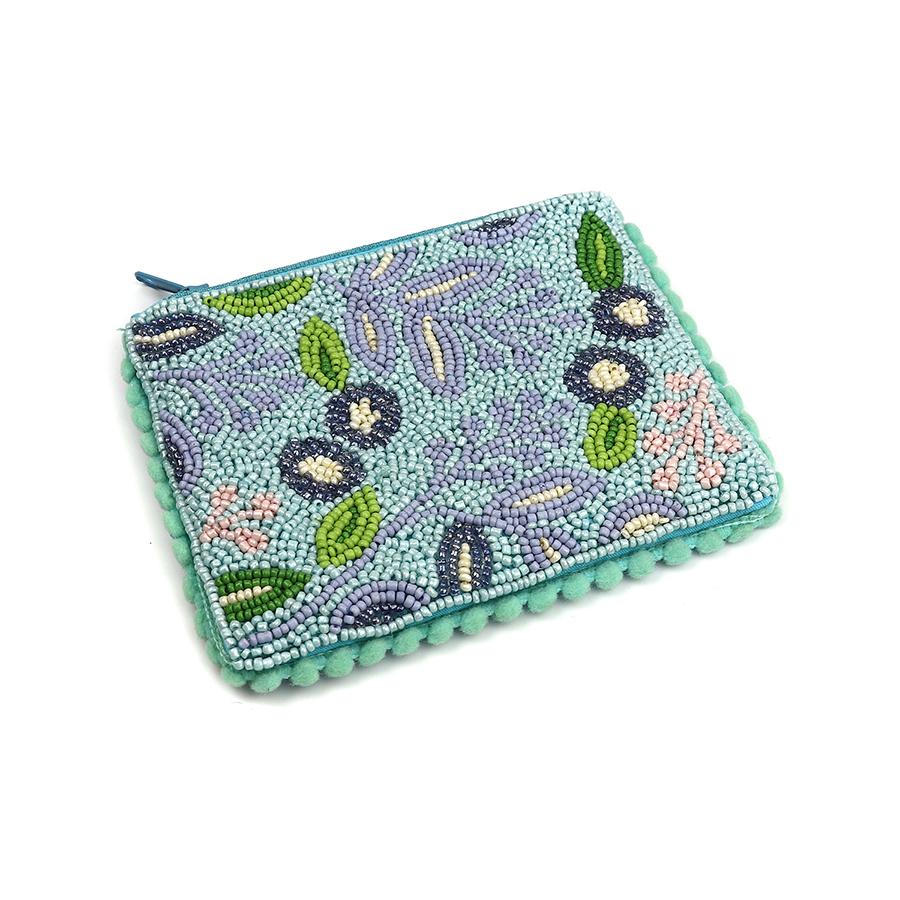 POM Small Aqua Beaded Floral Purse