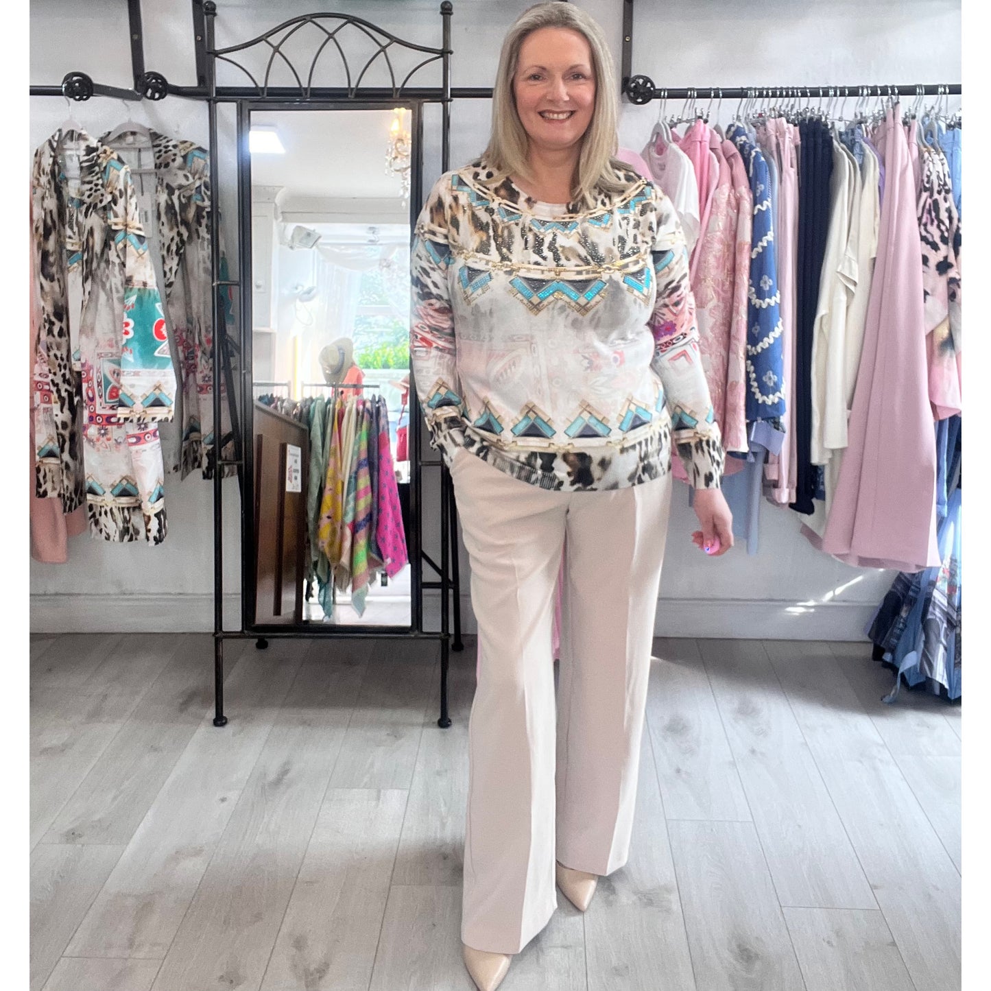 Rebecca Beige Straight Leg Trousers