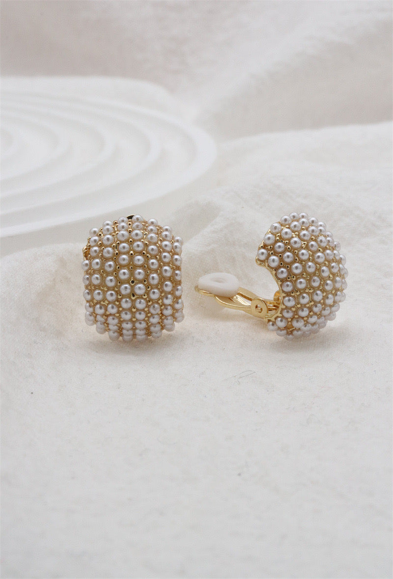 Pearl & Gold Cluster Clip On Earrings