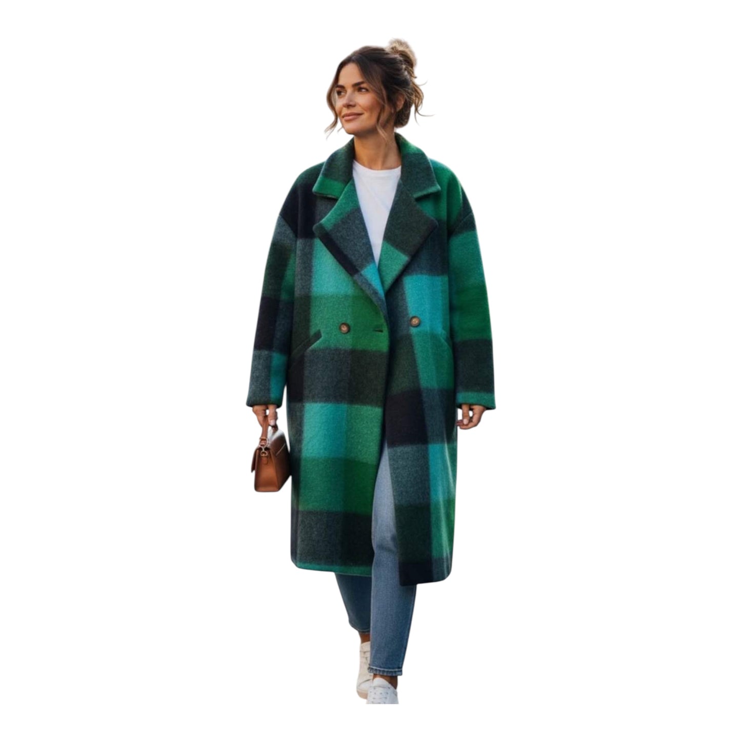 Checked Oversized Coat Green & Navy