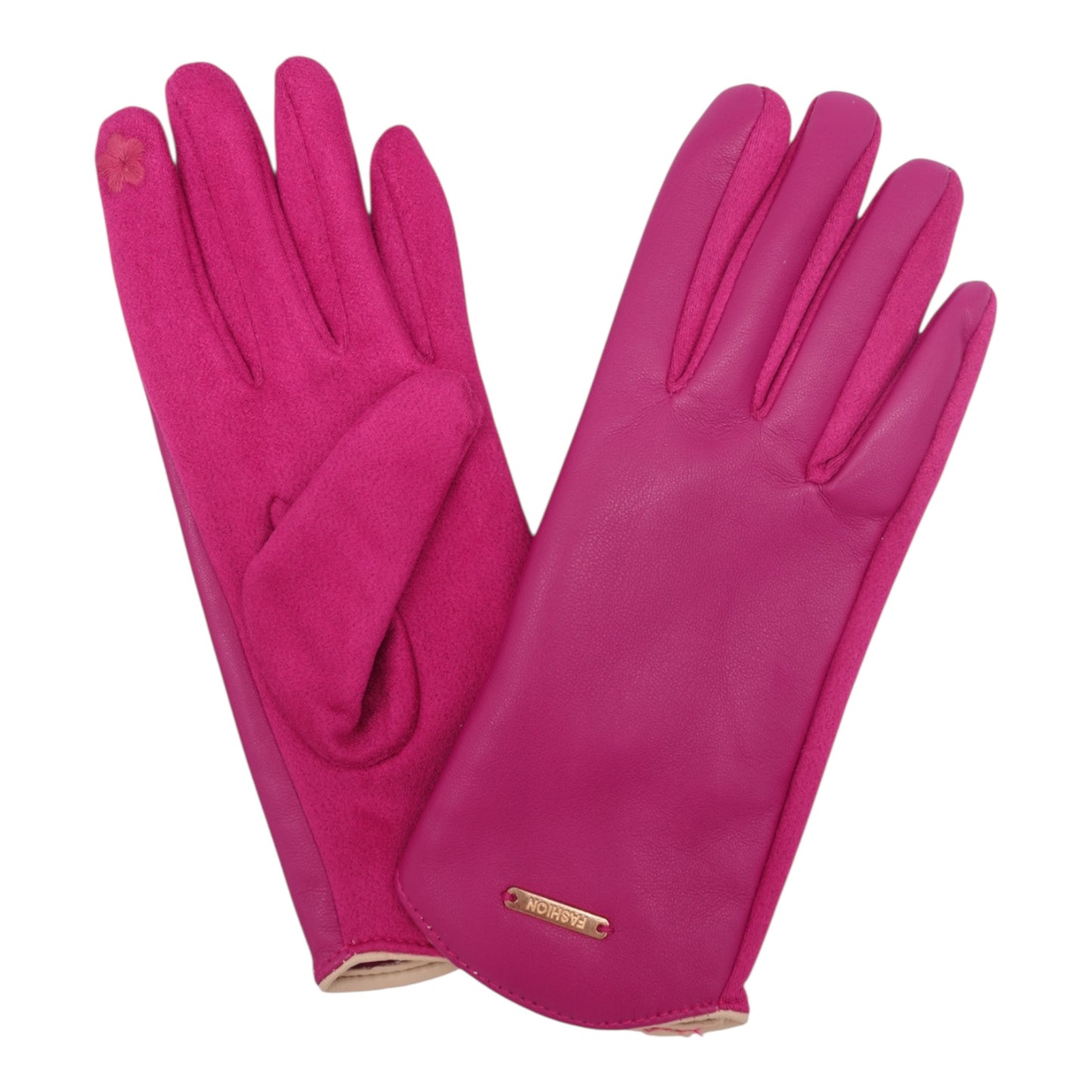 Cerese Pink Leatherette & Suedette Gloves Cream Trim