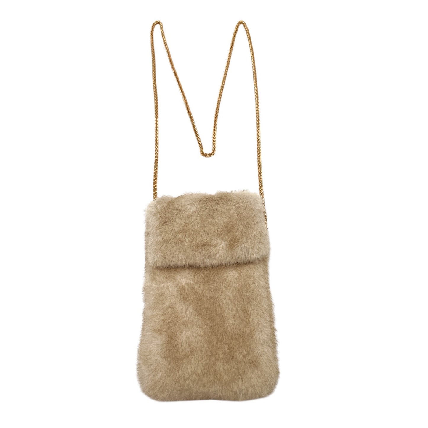 Faux Fur Mobile Phone Shoulder Bag Taupe