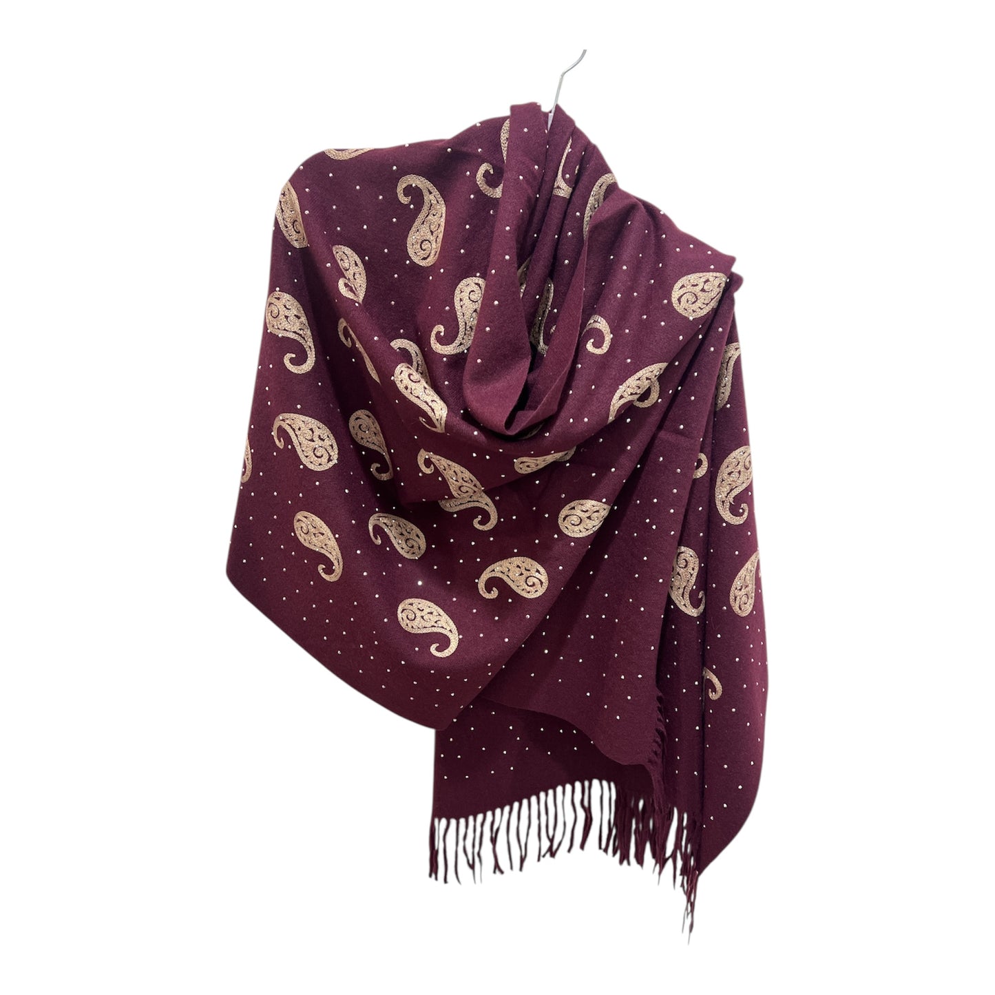 Burgandy Pashmina Beige Paisley & Crystals