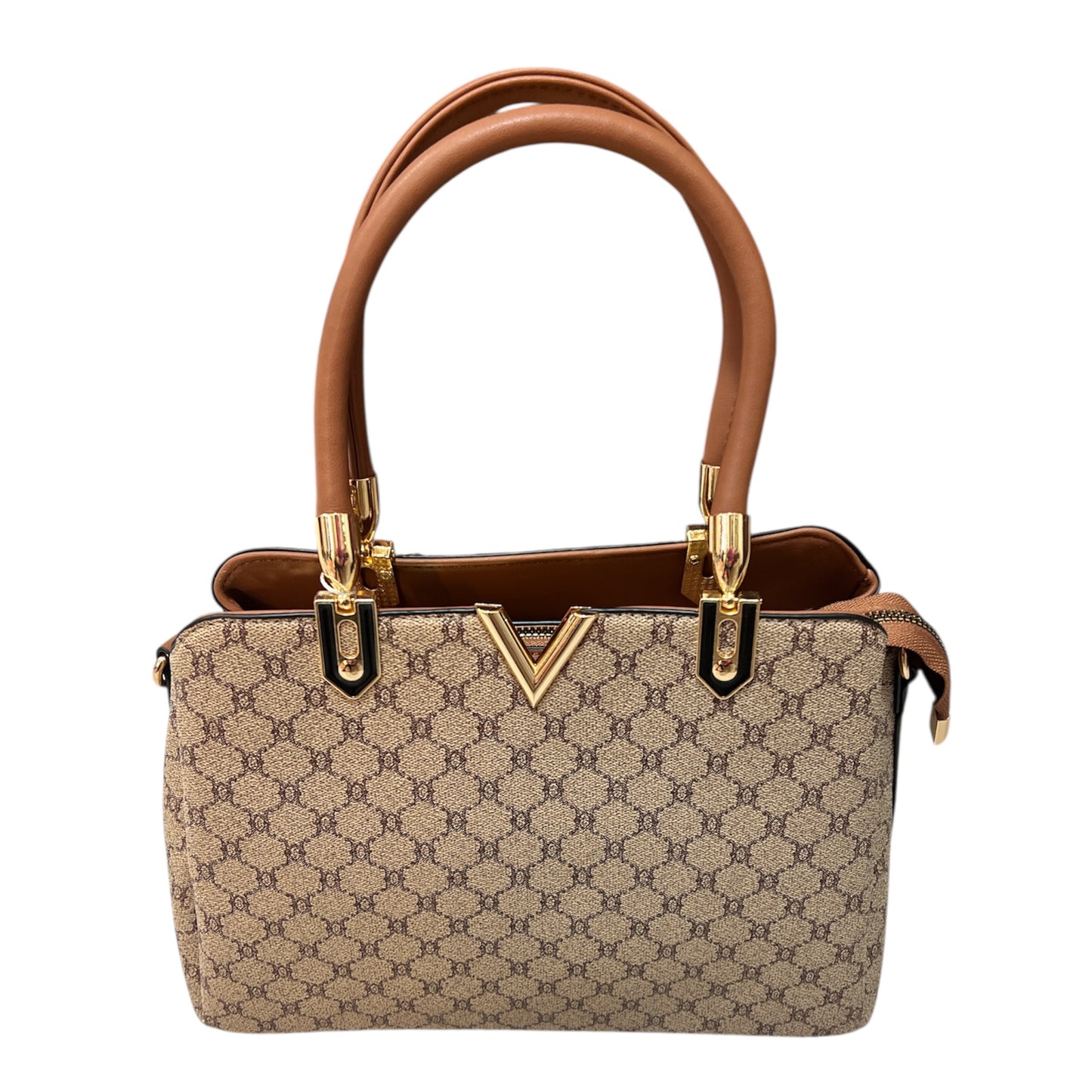 Beige & Tan Handbag Gold V