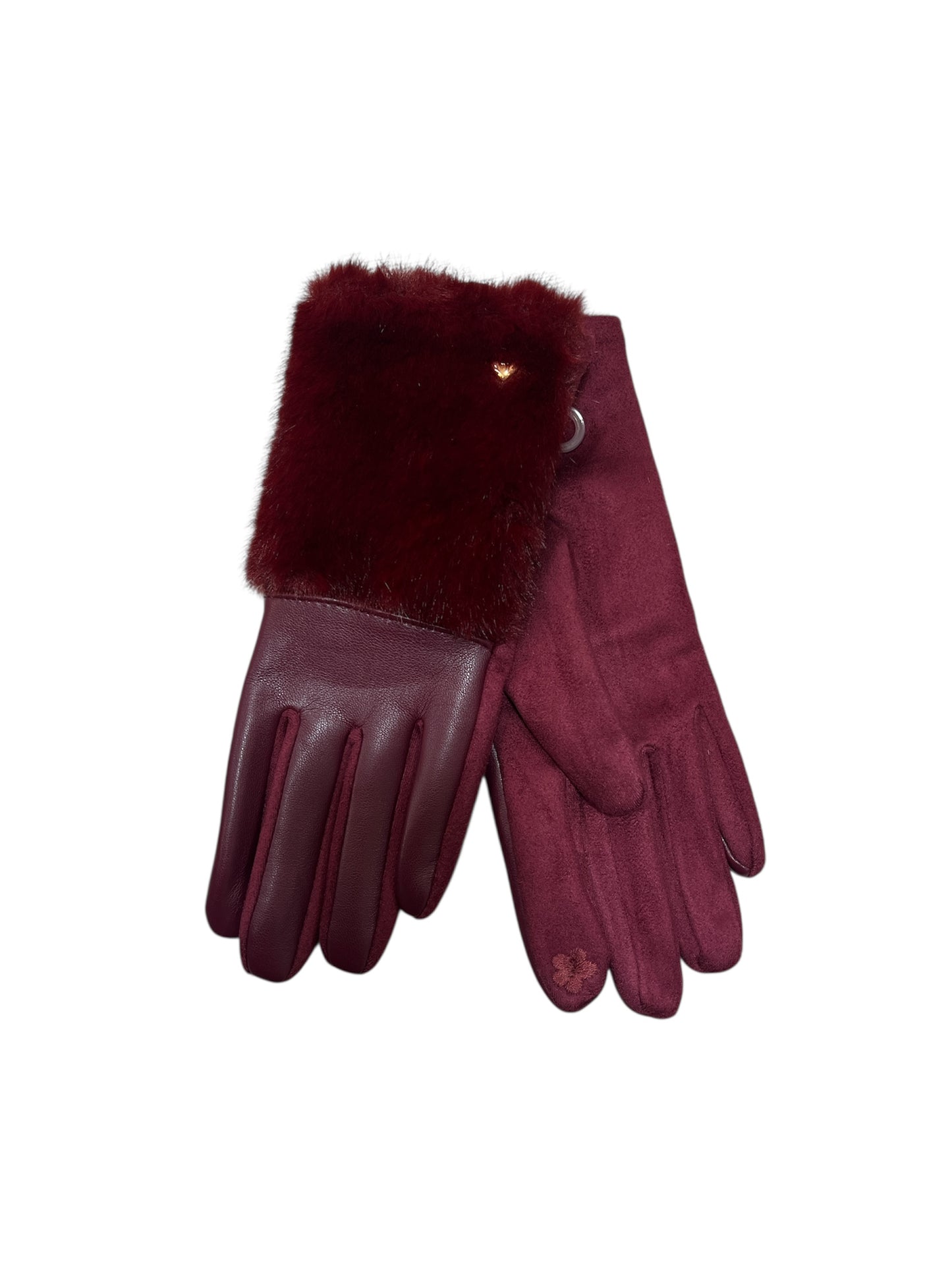 Wine Faux Fur & Suedette Gloves