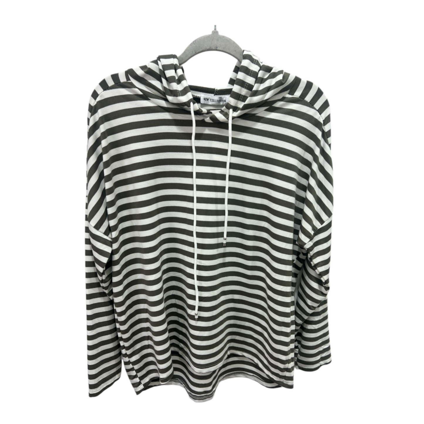 Khaki & White Striped Hoody Top