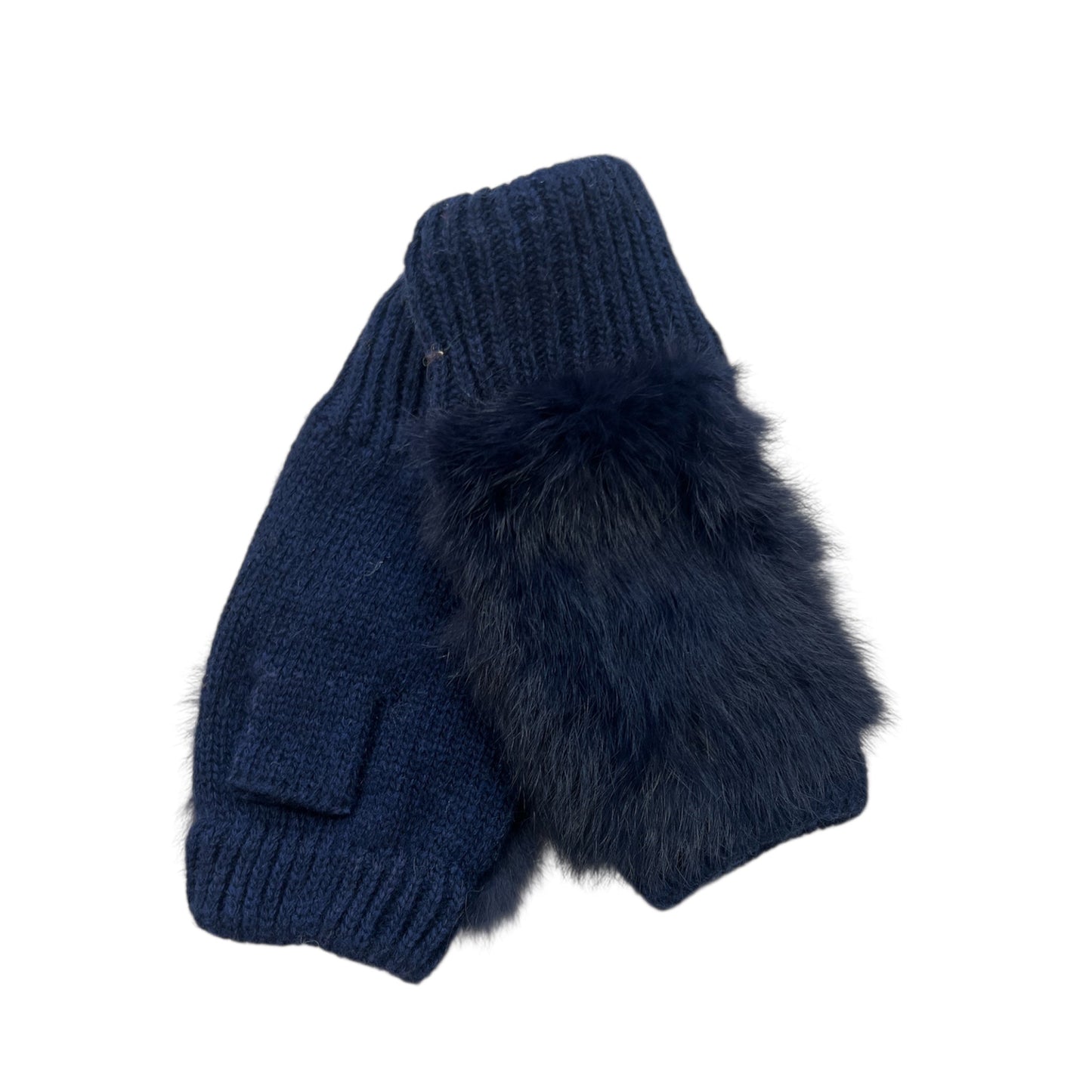 Navy Fur Fingerless Gloves