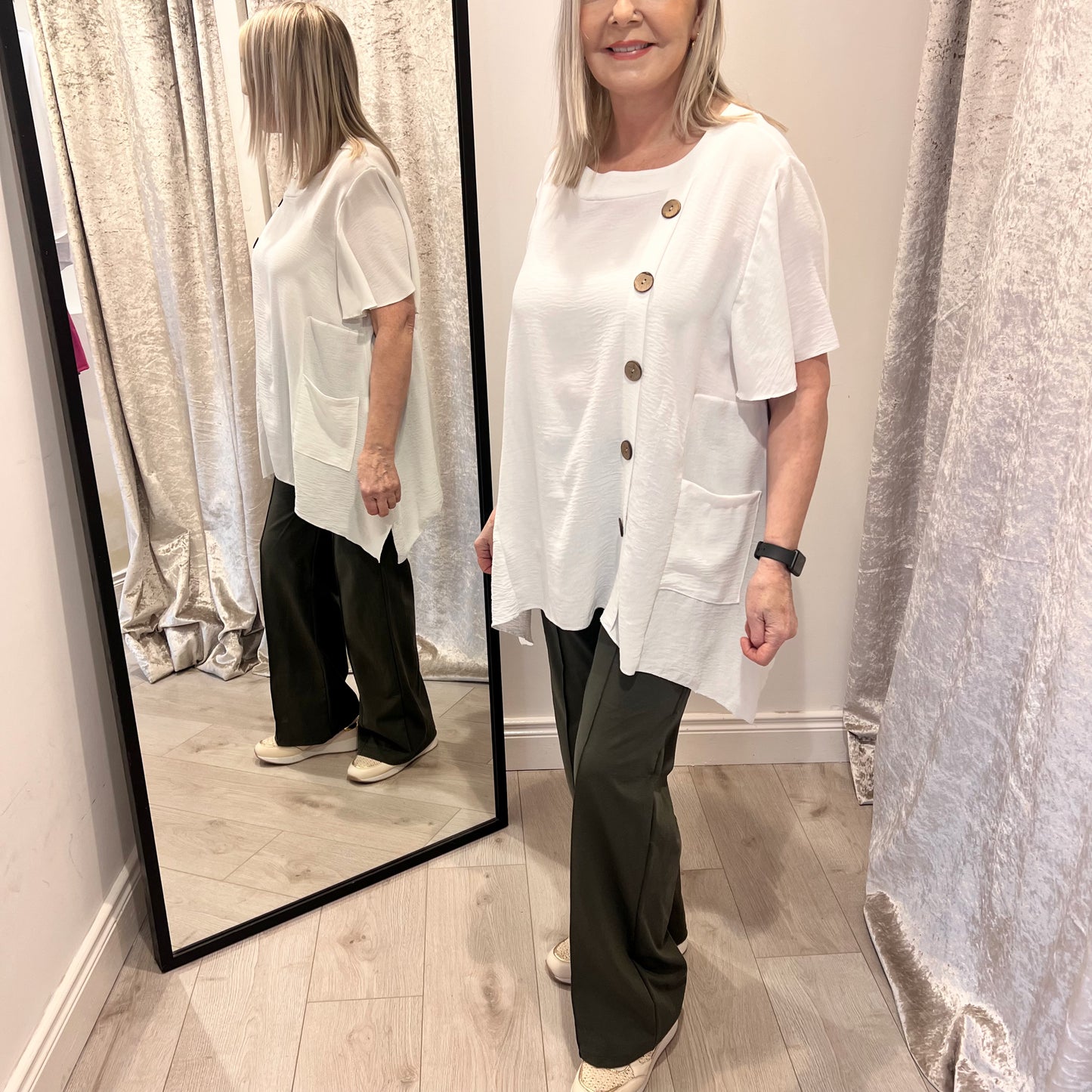 Poppy Off White Oversized Top Button Detail