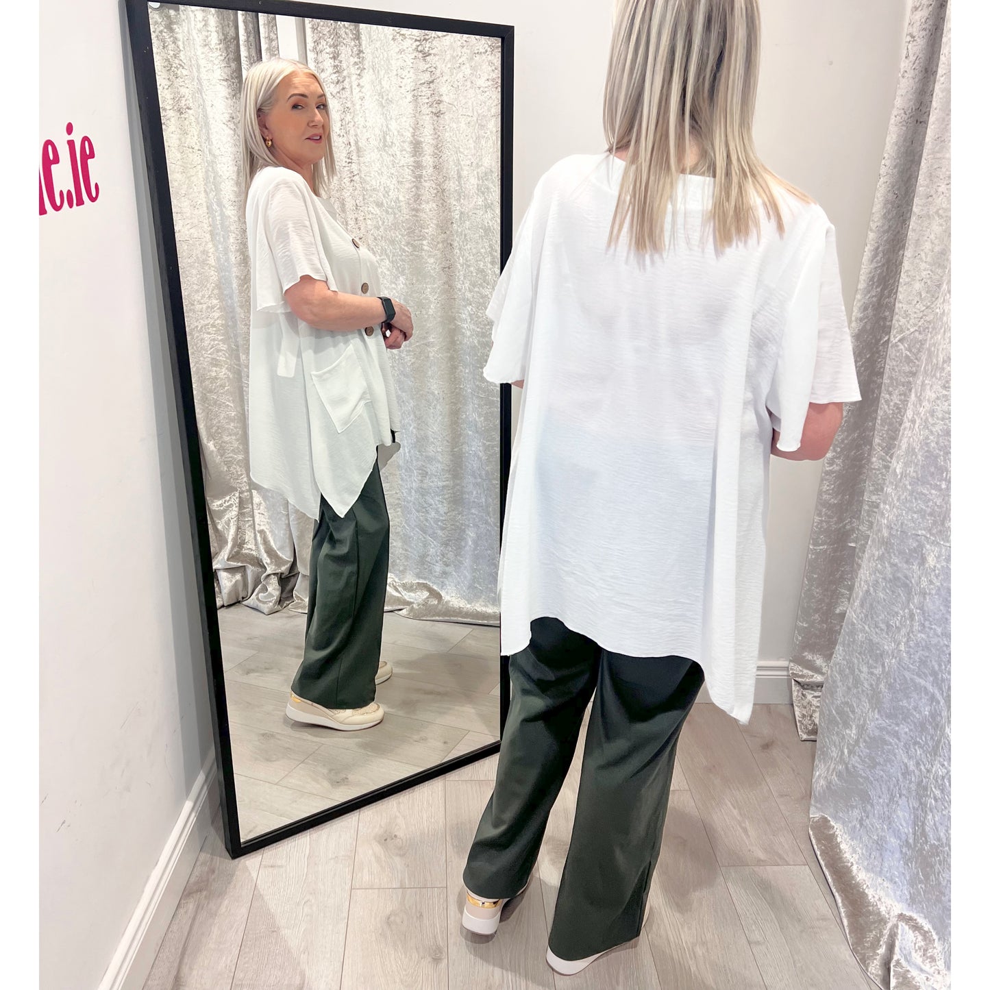 Poppy Off White Oversized Top Button Detail