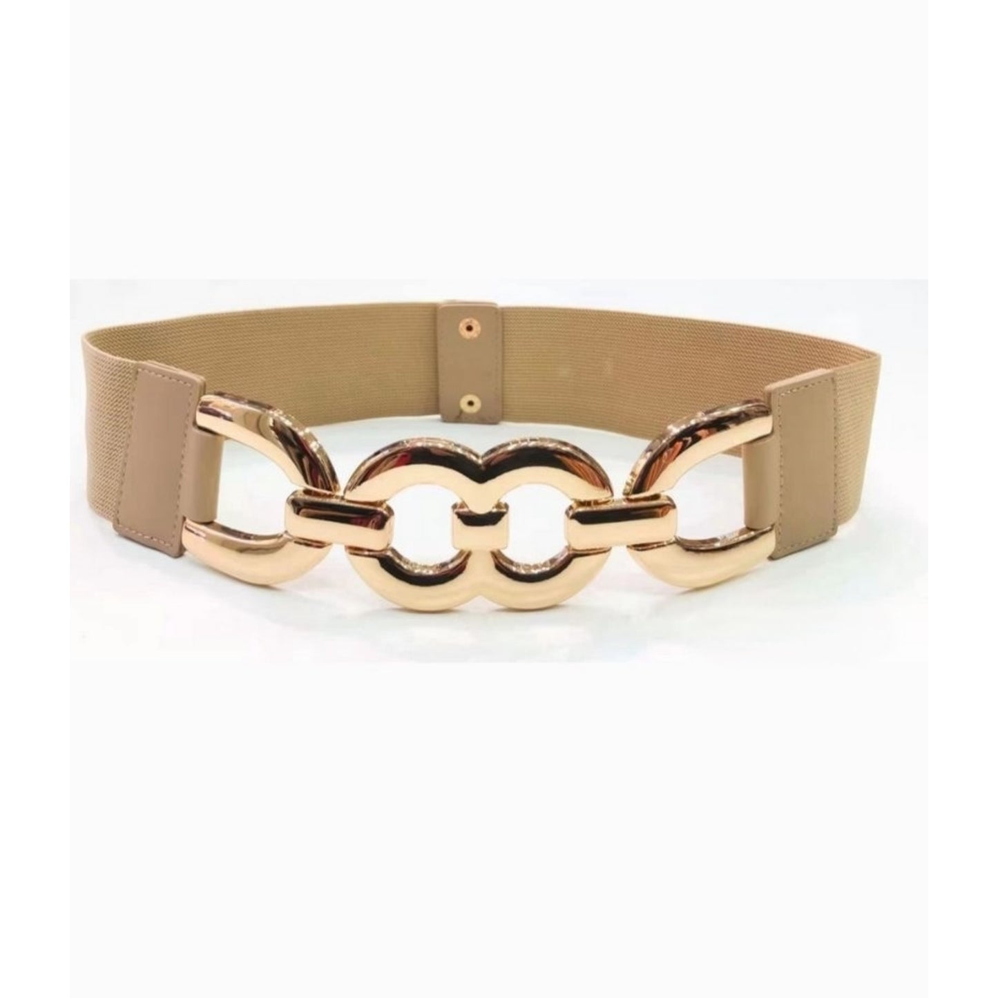 Dark Beige Elasticated Belt Gold Curb