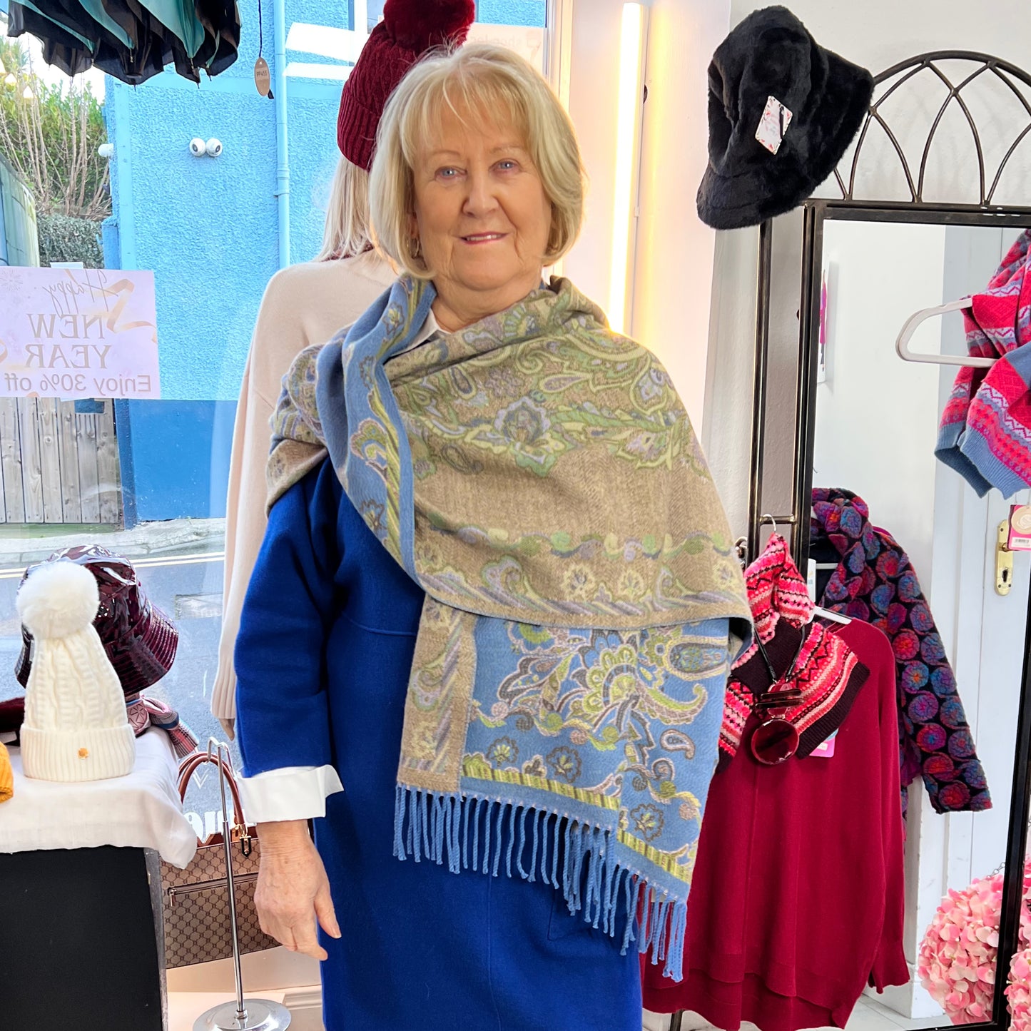 Paisley Pashmina Blue & Lime