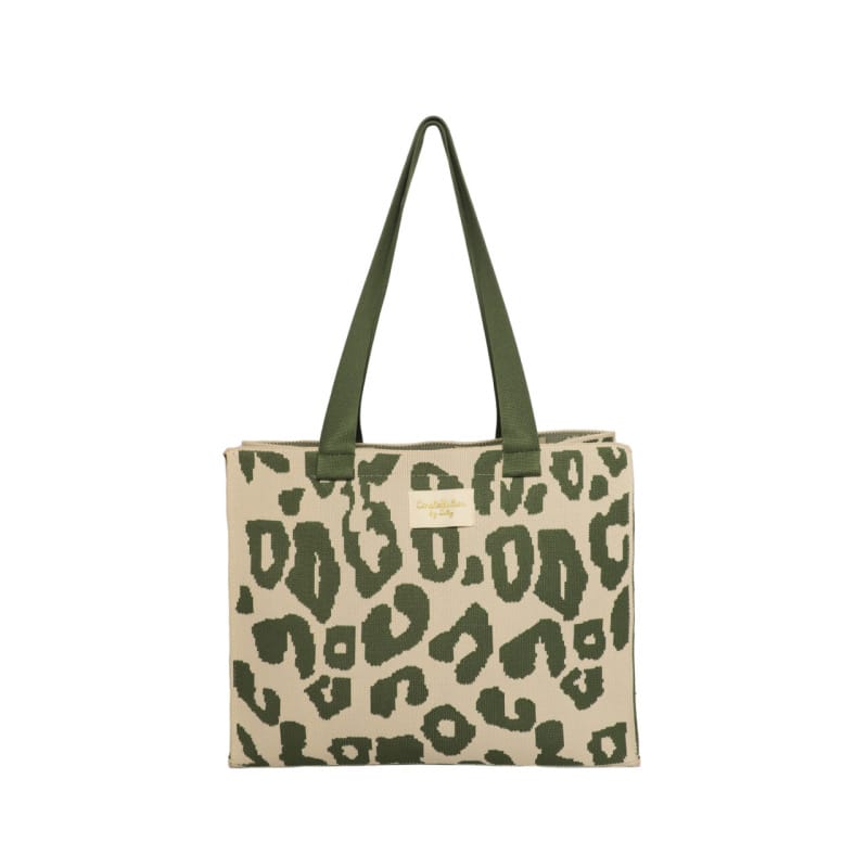 Woven Tote Bag Animal Print Beige & Khaki (Medium)