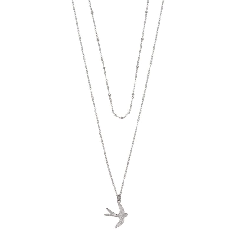 Waterproof Necklace Fine Double Chain Silver Swallow
