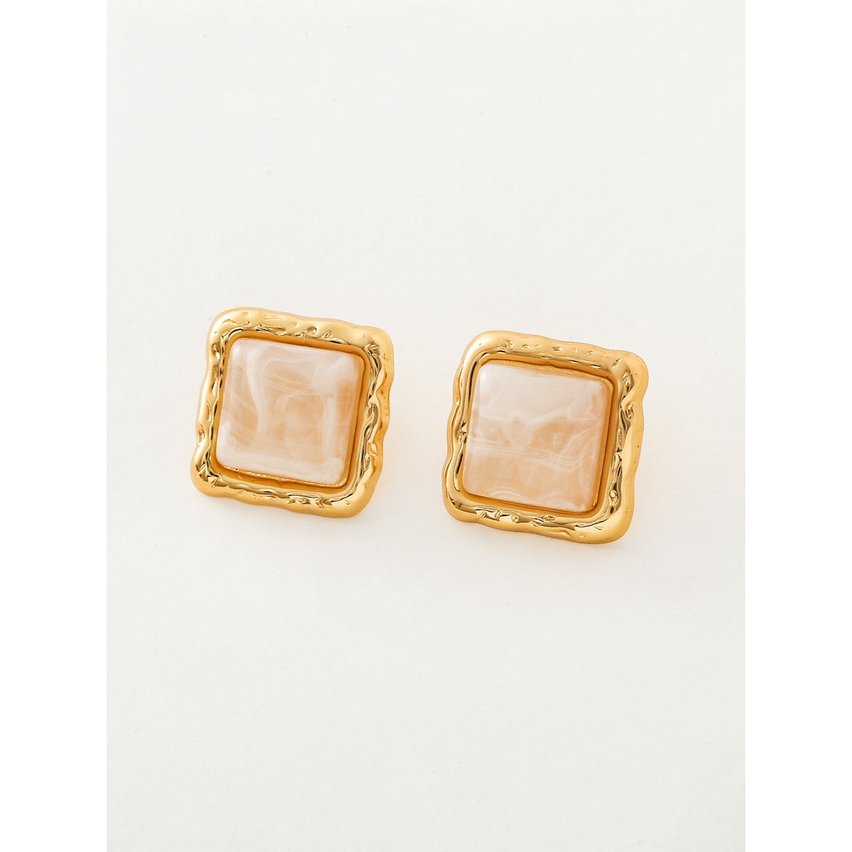 Beige & Gold Square Earrings