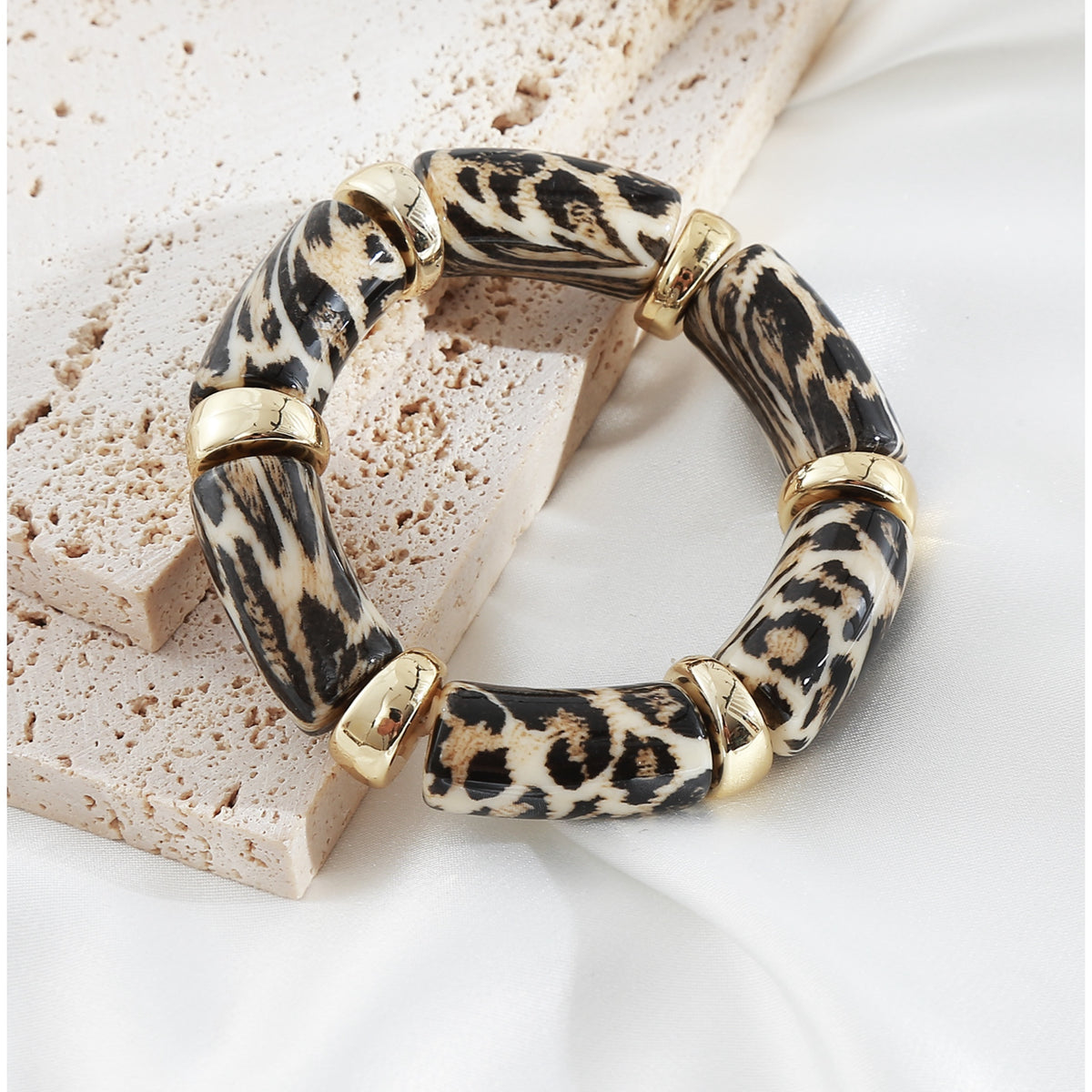 Beige & Black Leopard Elasticated Bangle