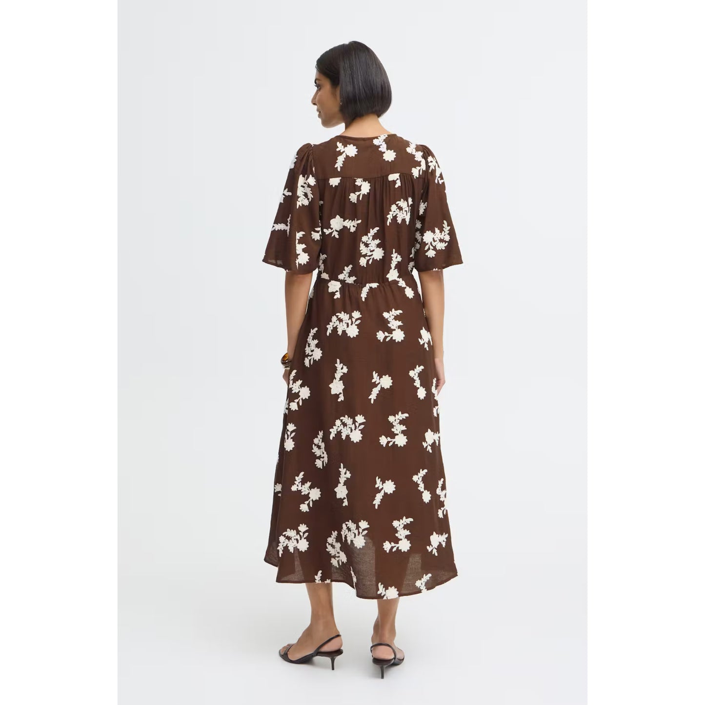 FRANSA Brown & Cream Embroidery Midi Dress