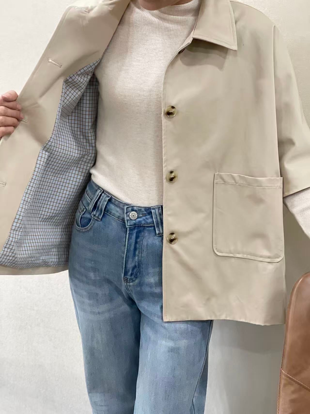 Rhona Beige Jacket/Neck Tie Hood