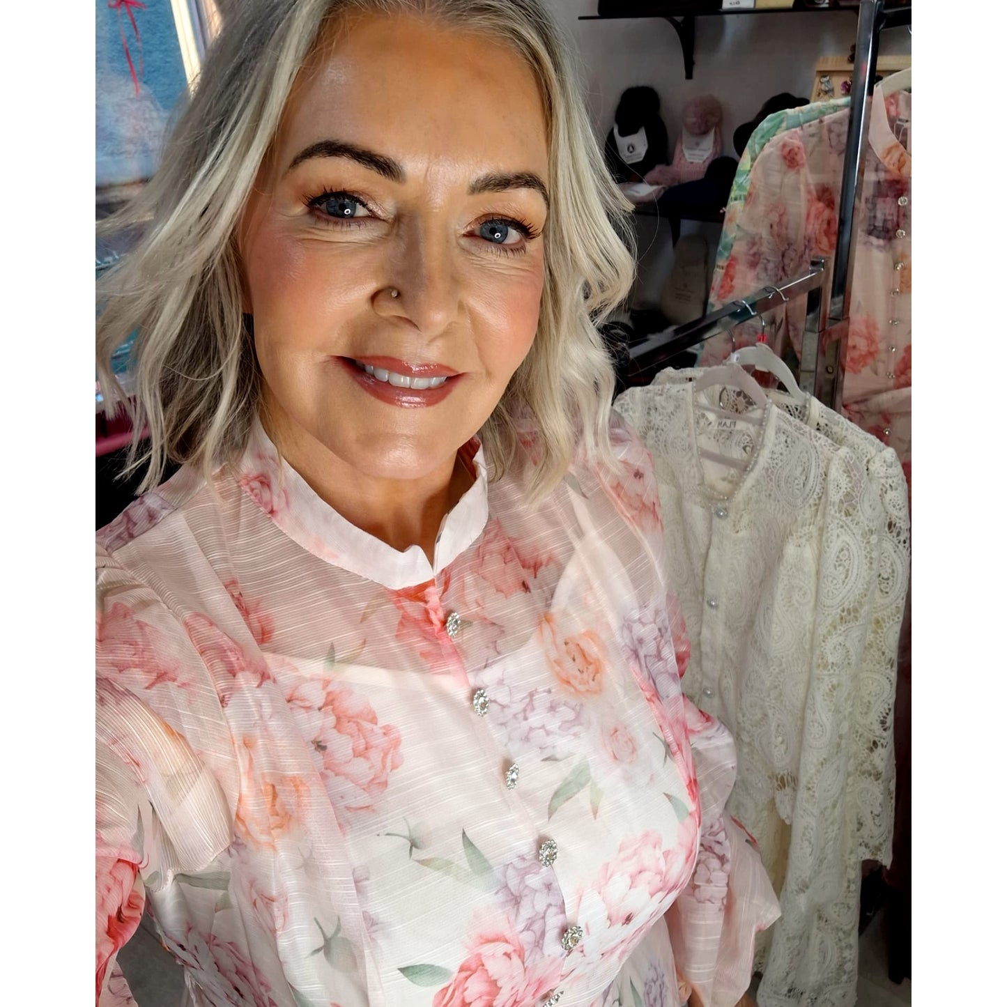 Martha Floral Dress Jewel Buttons