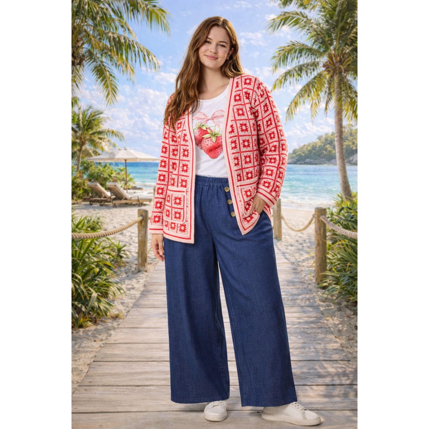 Wilma Elasticated Dark Denim Wide Leg Jeans