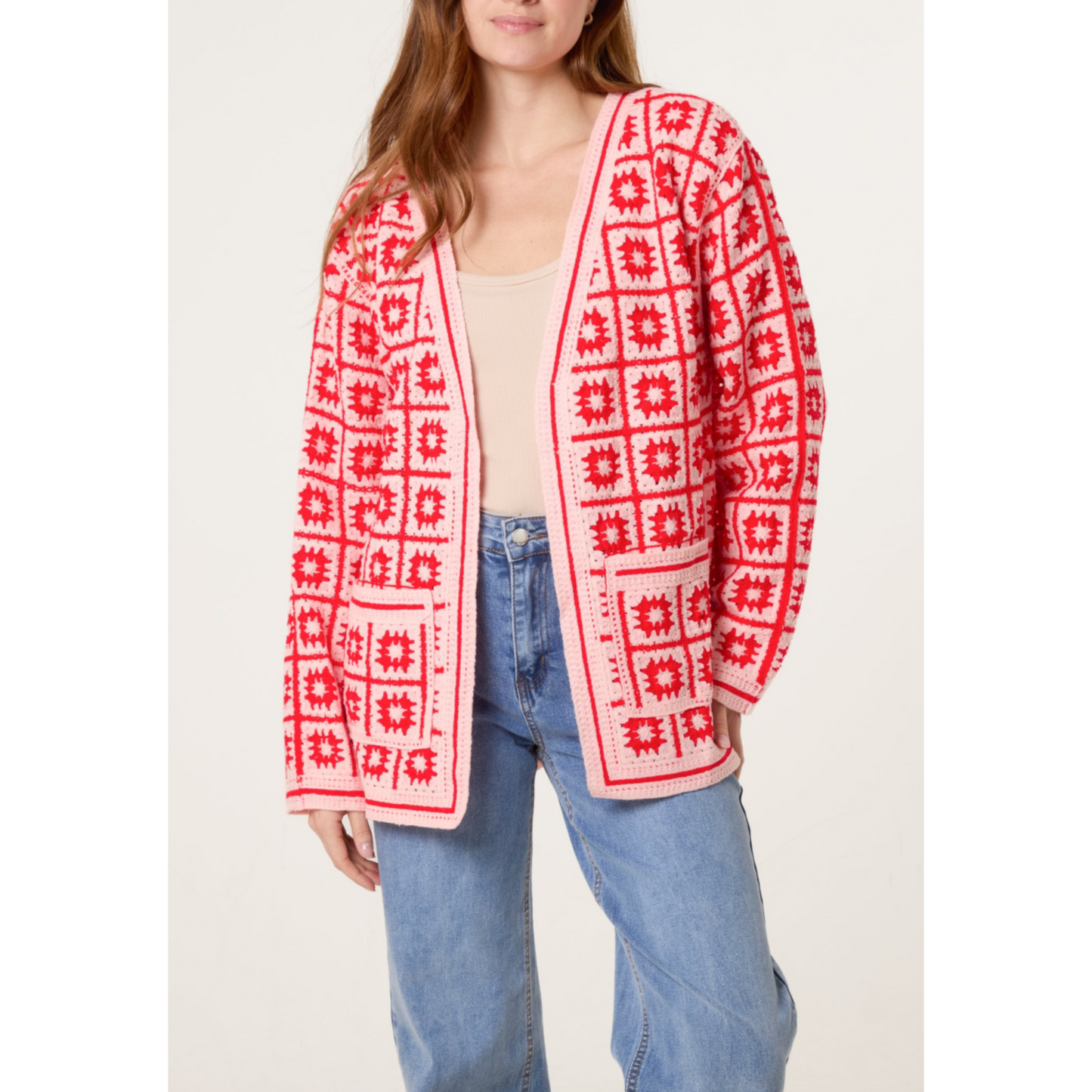 Miranda Pink & Red Crochet Cardigan