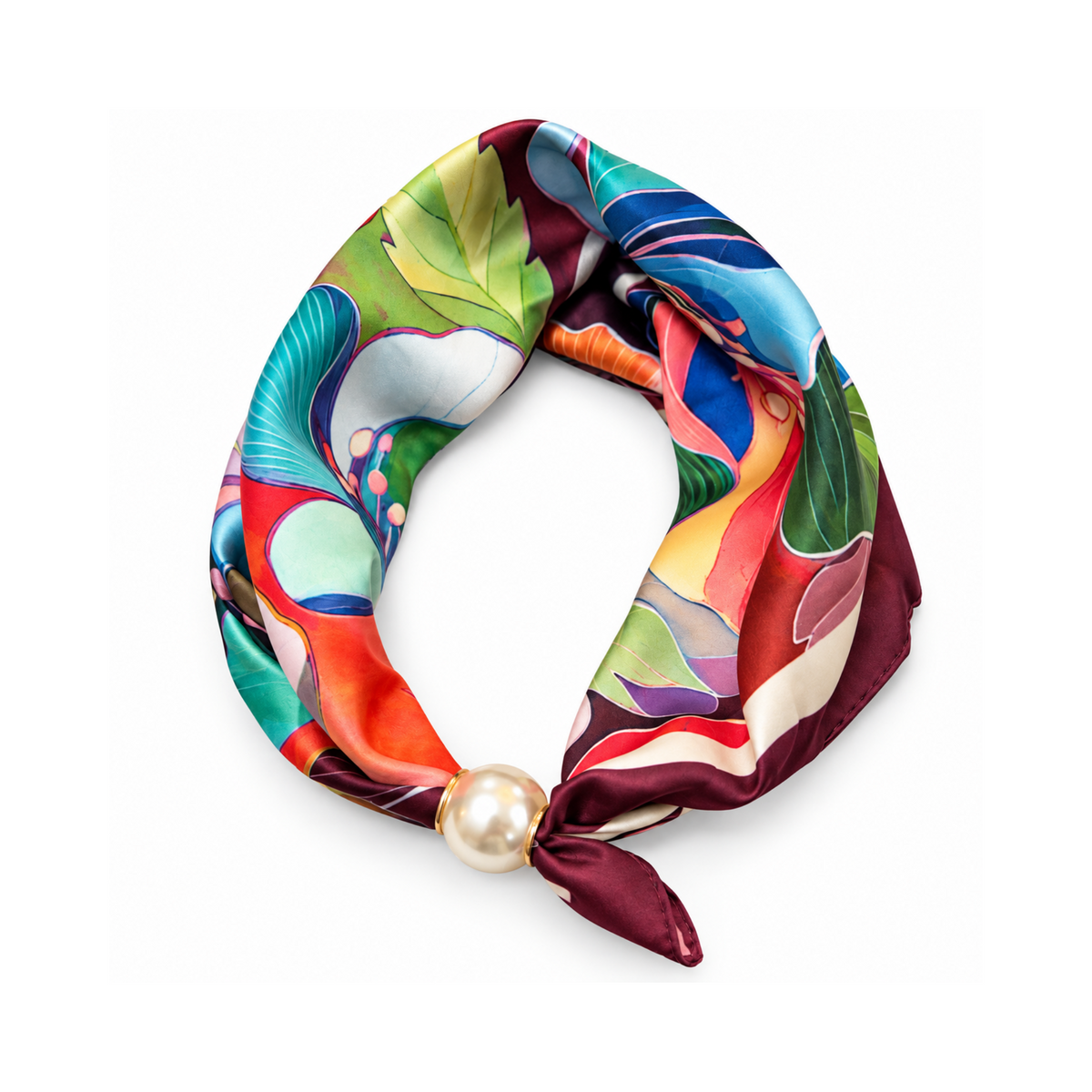 Magnetic Scarf Wine Floral Pearl Fastener