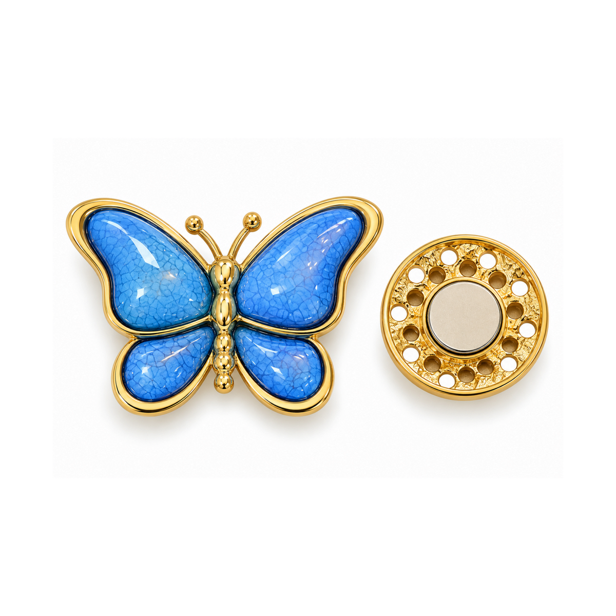 Blue & Gold Butterfly Magnetic Brooch
