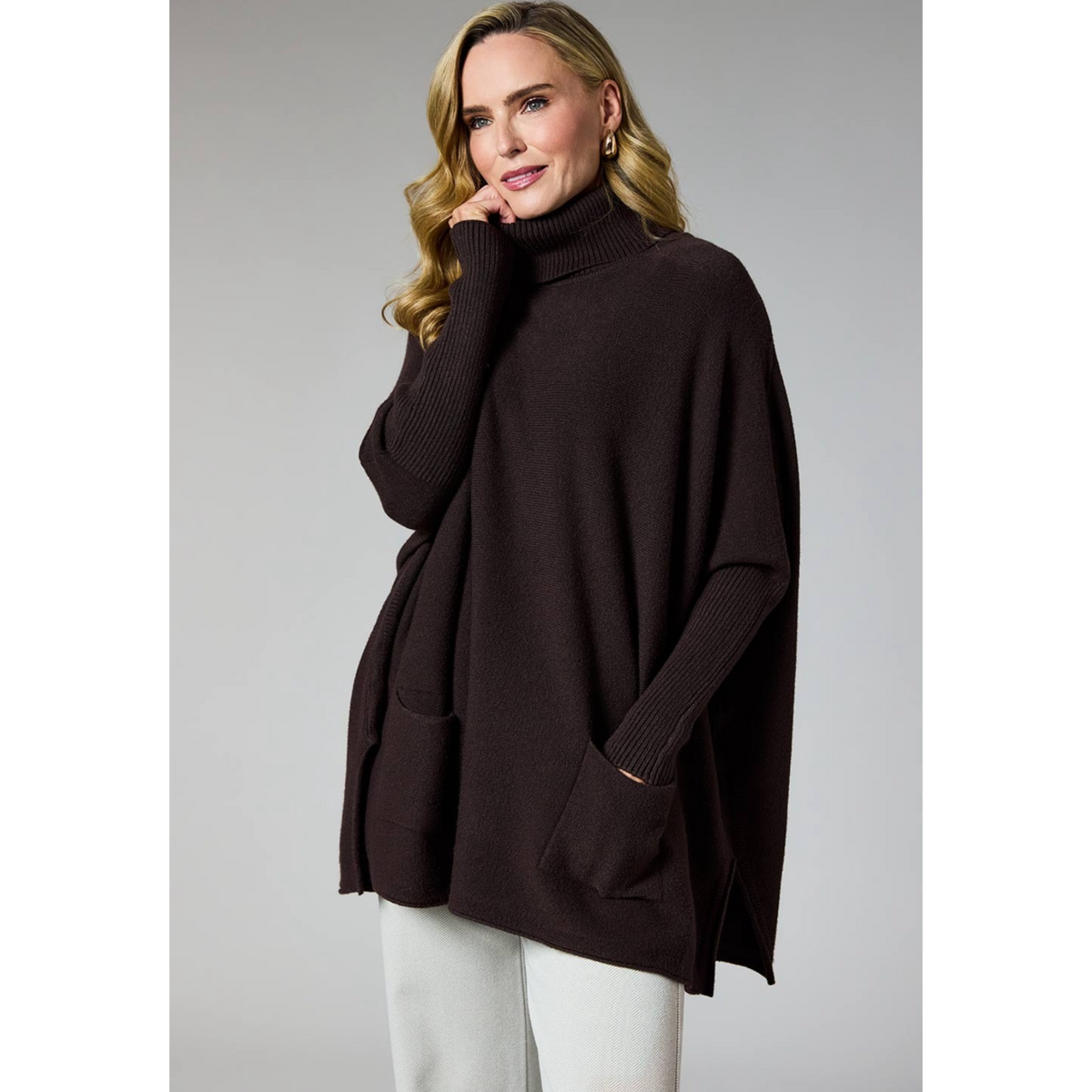DECK Oversized Polo Neck Jumper Chocolate Brown