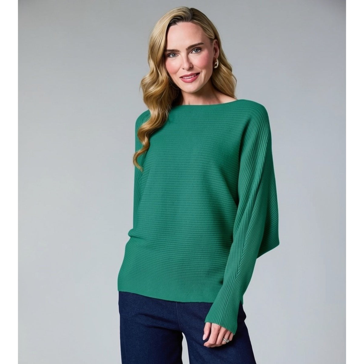 DECK Teal Ribbed Batwing Jumper