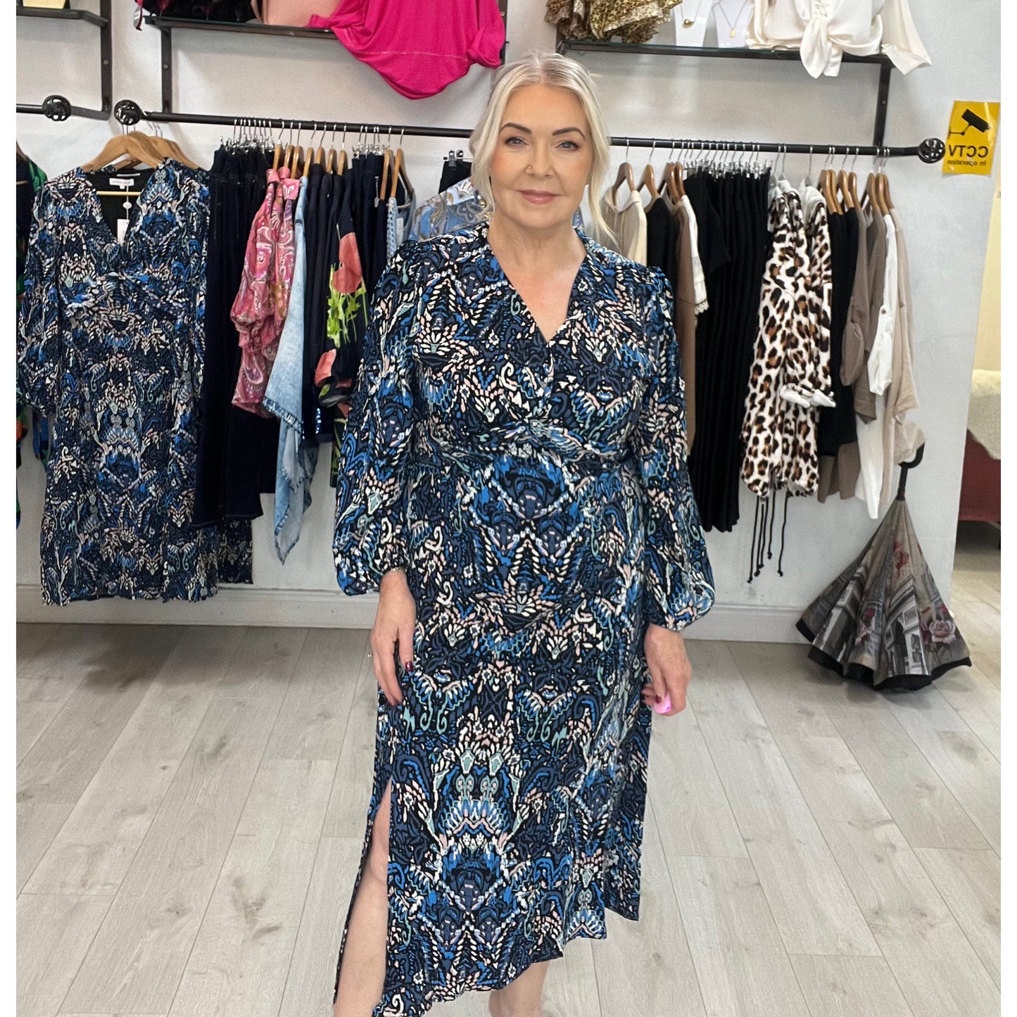 MARC ANGELO Blue Printed Midi Dress