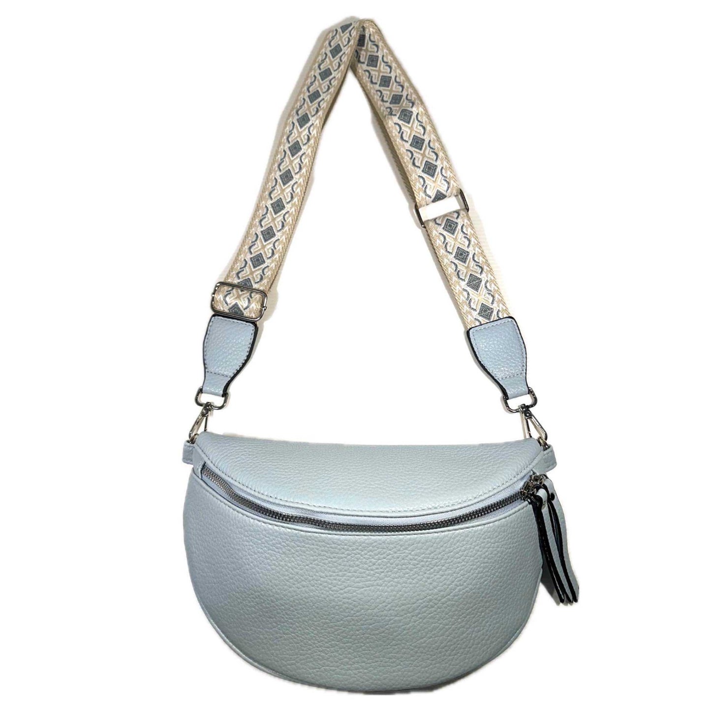 Light Blue Leatherette Crossbody Bag