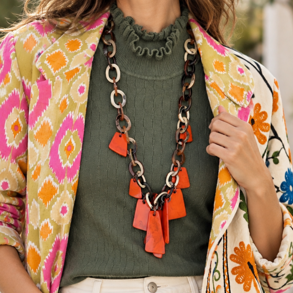 Orange & Brown Resin Long Necklace