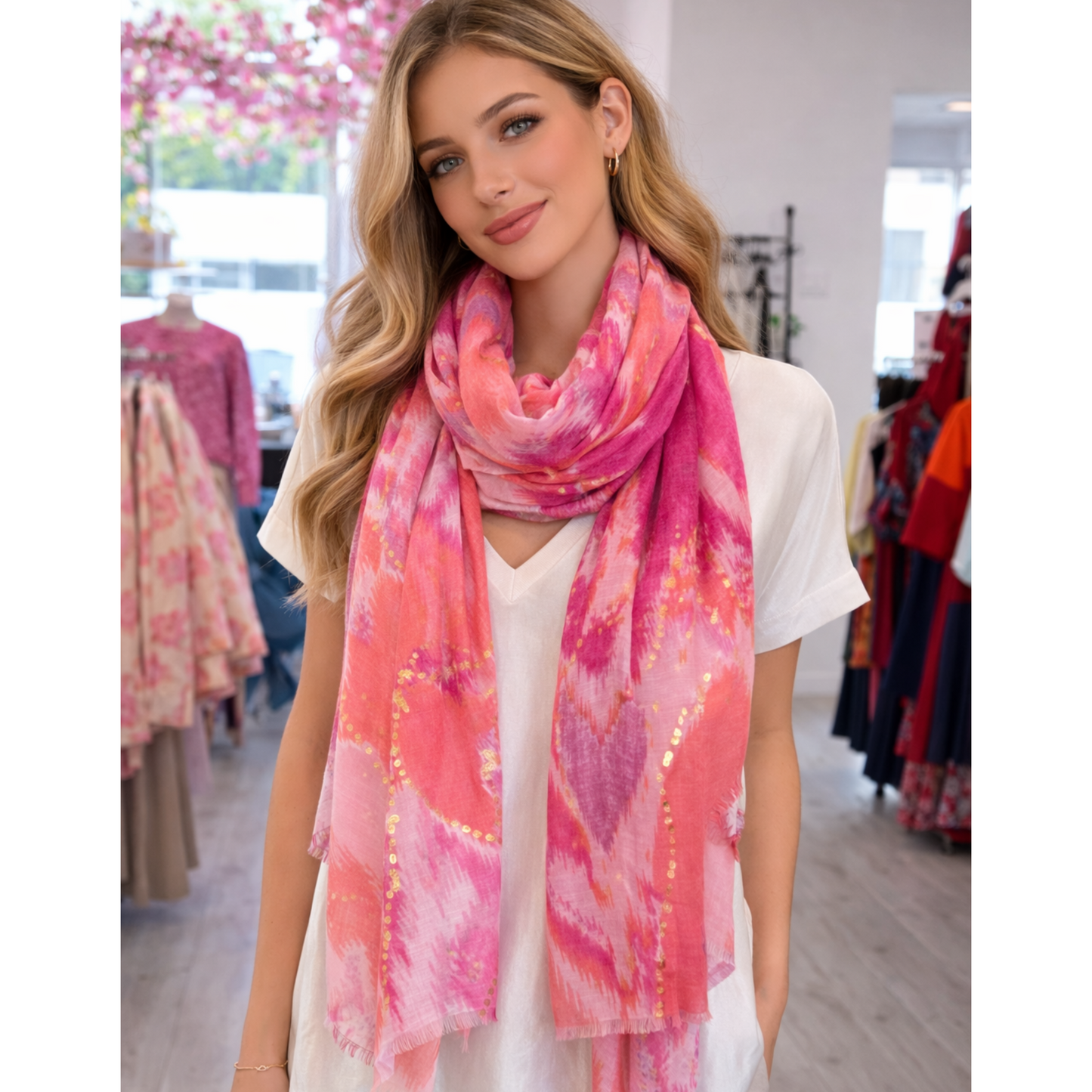 Coral Pink & Gold Scarf