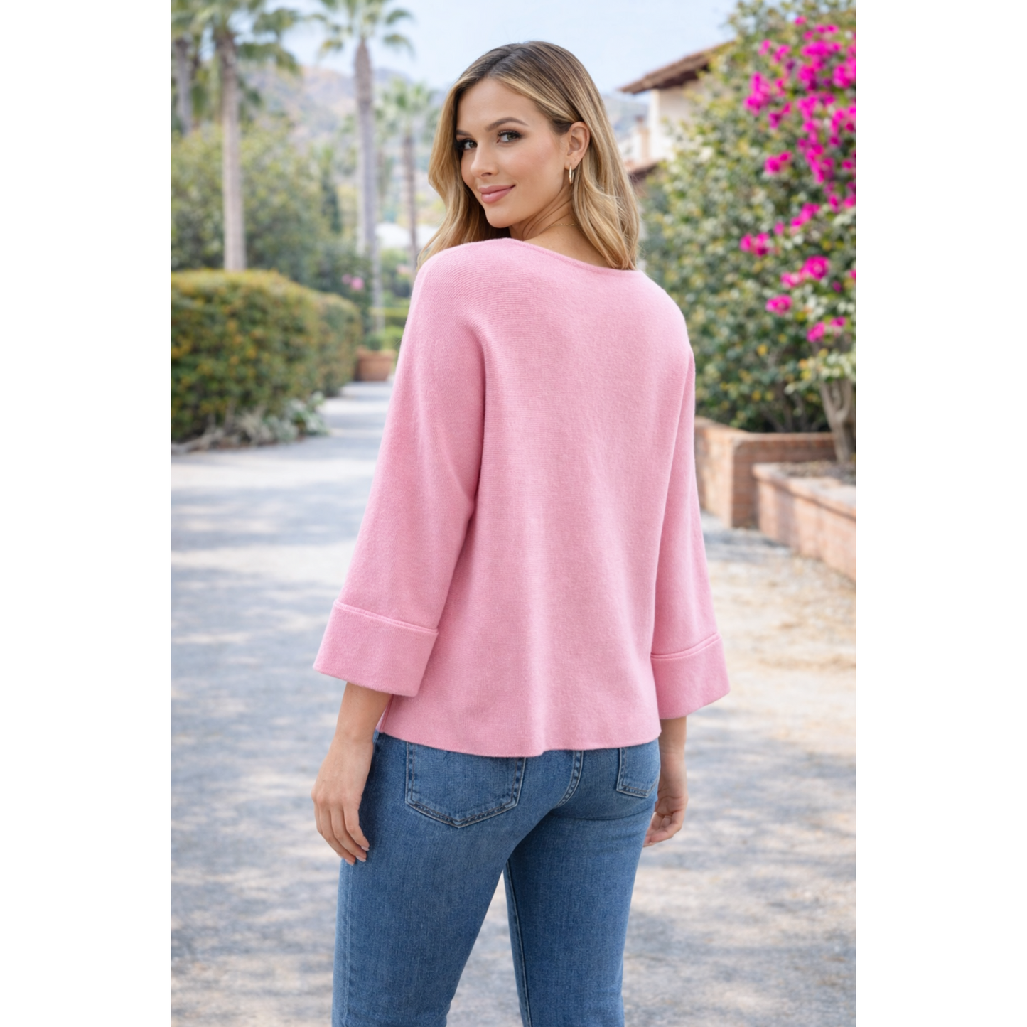 Pink Gold Button Detail Knit Jumper