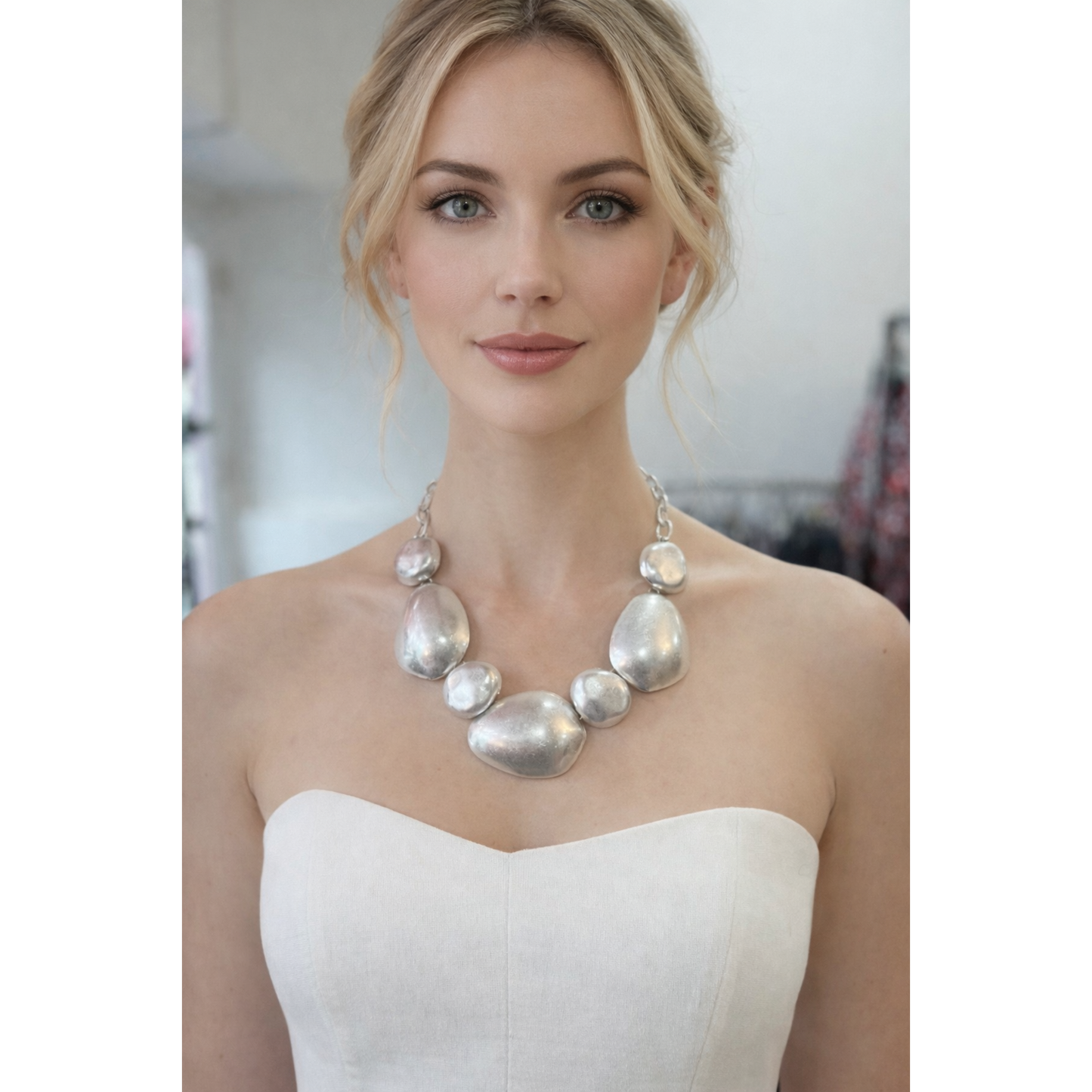 Silver Pebble Statement Necklace