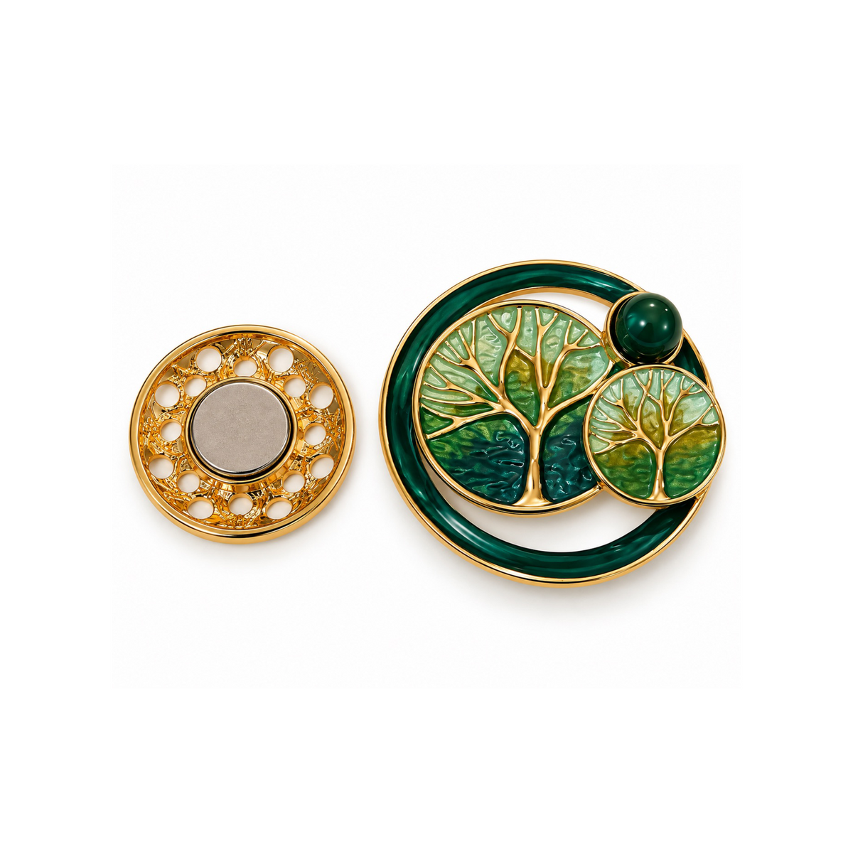 Magnetic Brooch Emerald Green/Gold Tree Of Life
