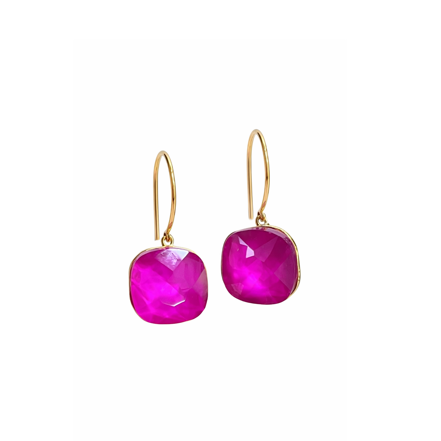 Pink Gemstone Stainless Steel Drop Earrings