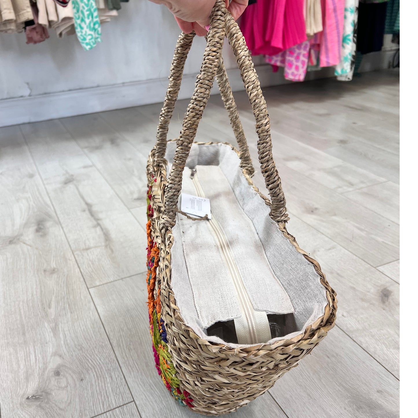 Weaved Basket Tote Bag Flowers & Butterfly