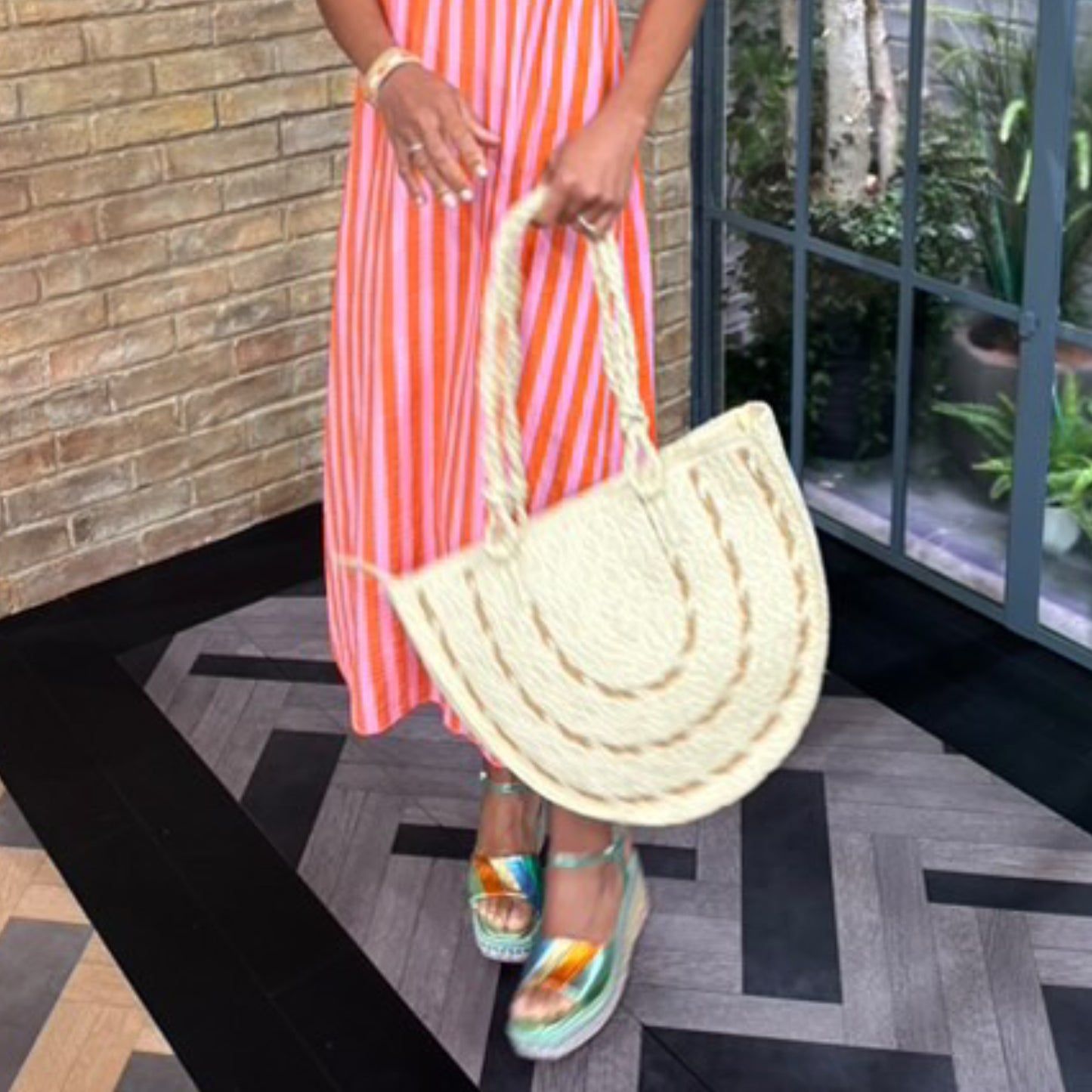 Weaved Natural & Tan Rattan Tote Shoulder Bag