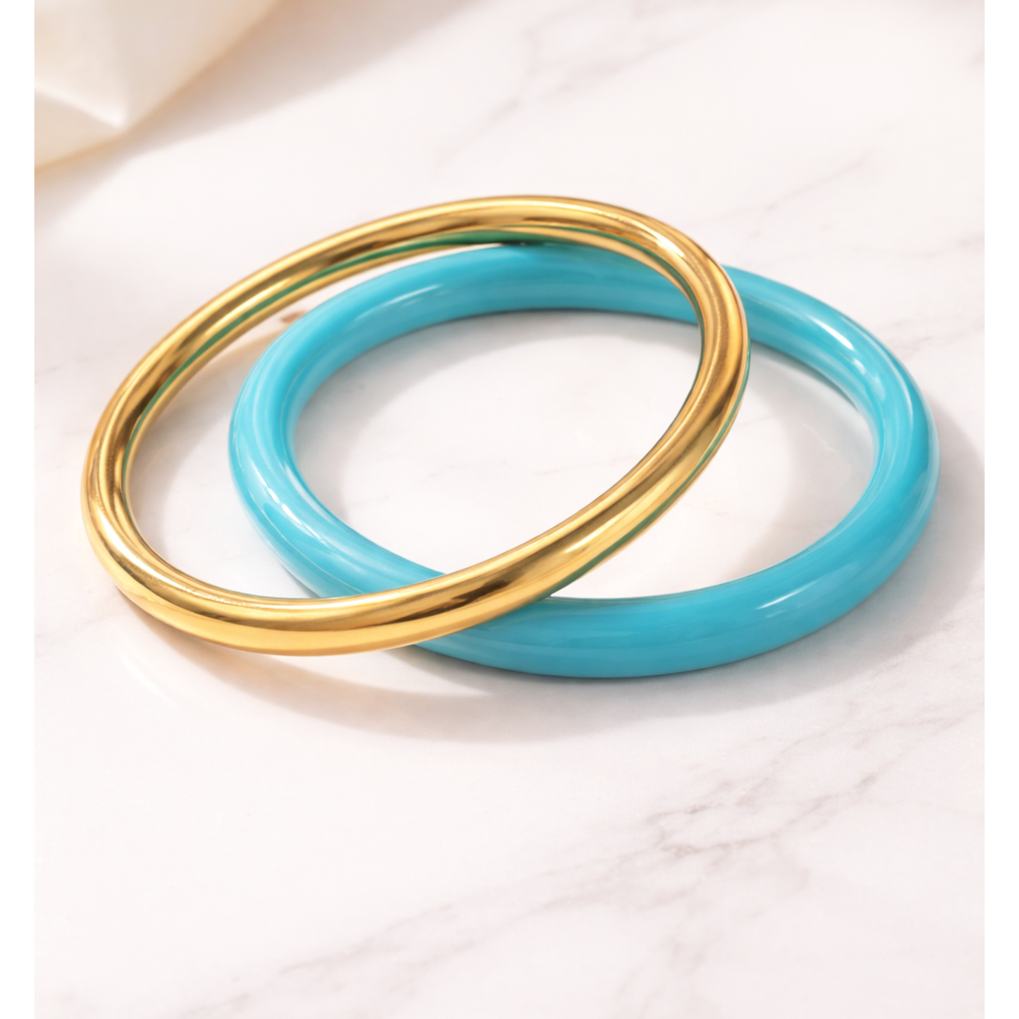 Turquoise & Gold Stainless Steel Bangle Set (2 Pack)