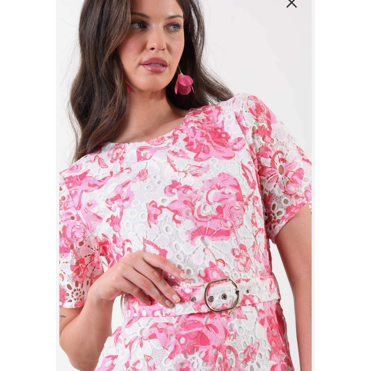 Jenna Pink & White Crochet Lace Midi Dress