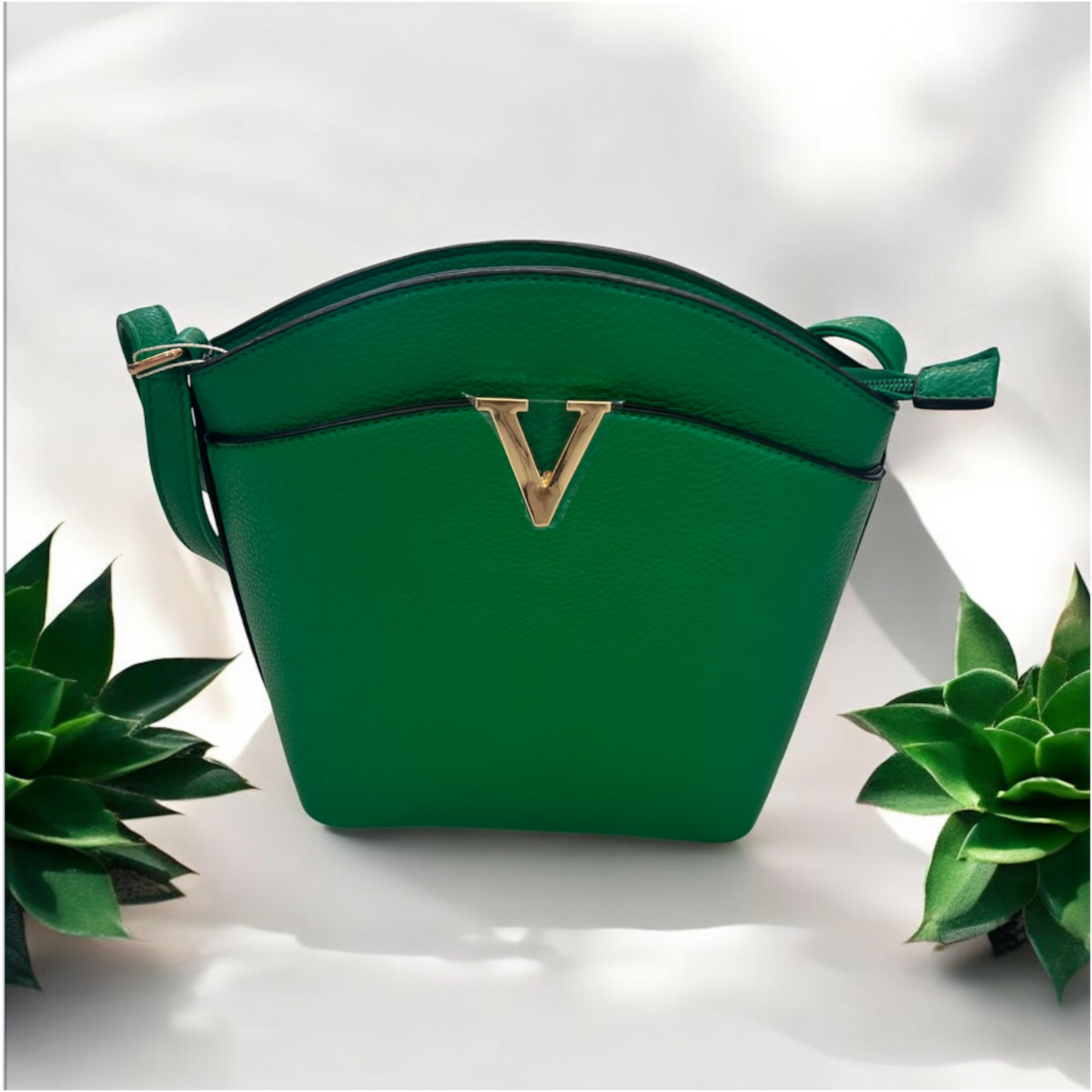 Green Leatherette Crossbody Bag Gold V