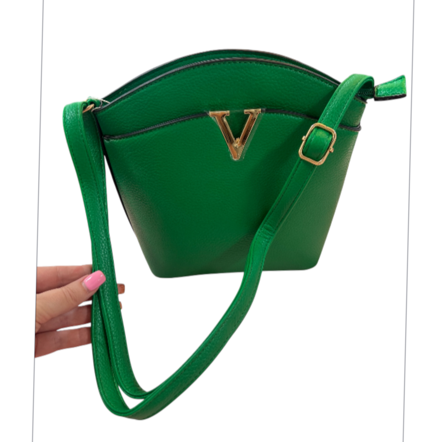 Green Leatherette Crossbody Bag Gold V